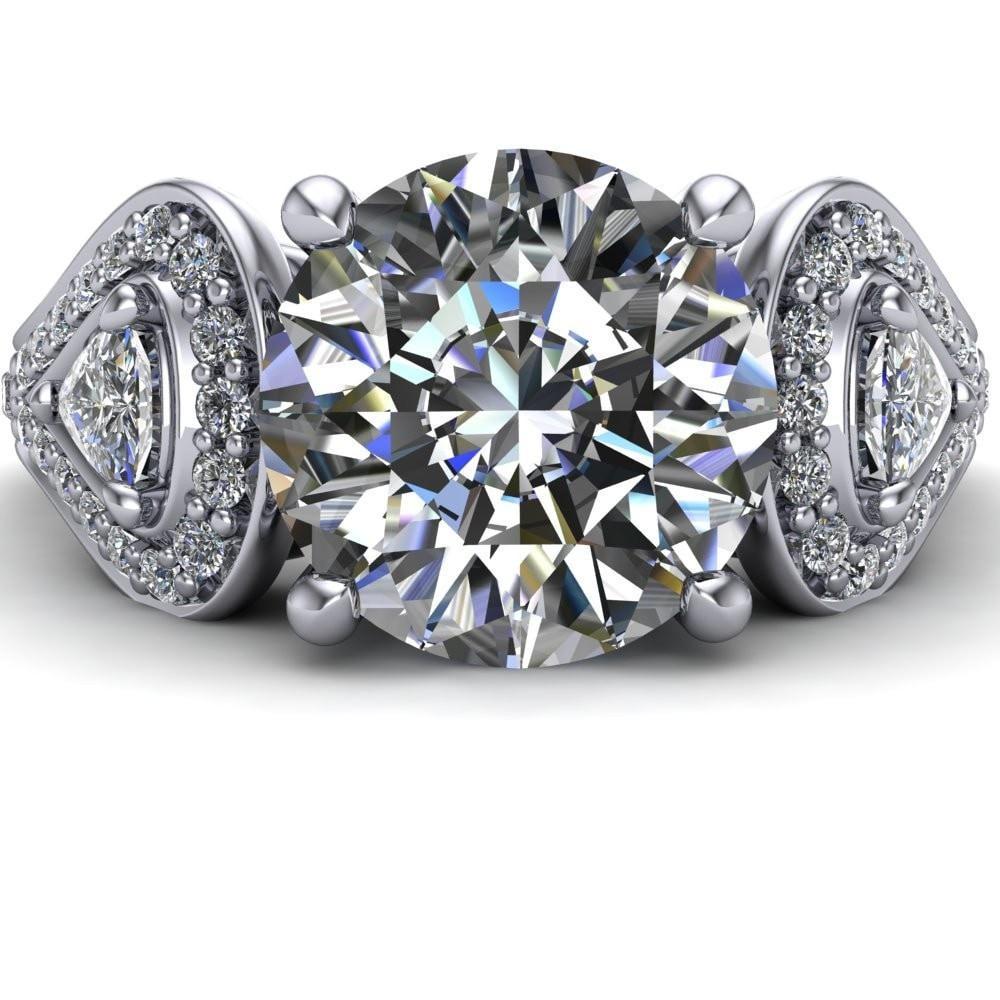 Lauren Round Moissanite 2 Trillion Diamond Sides & Diamond Accent Ring-Custom-Made Jewelry-Fire & Brilliance ®