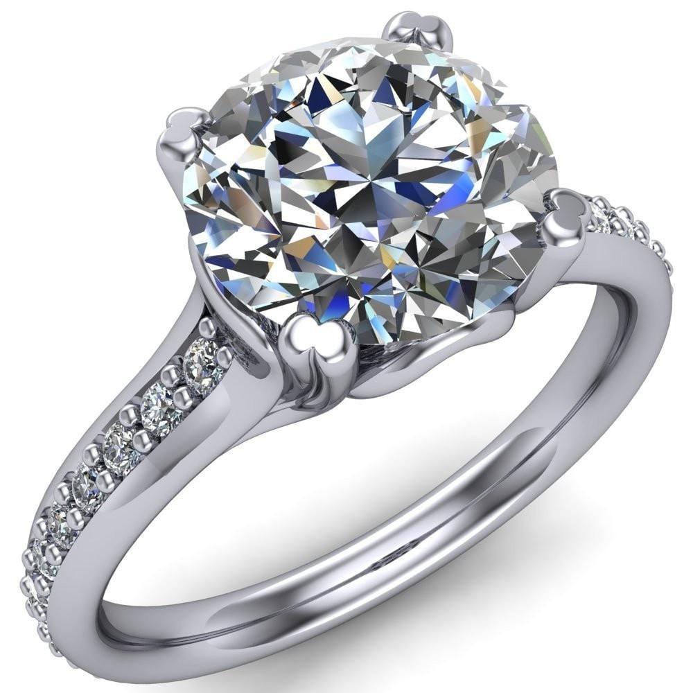 Laurent Round Moissanite 4 Prong Diamond Channel Engagement Ring-Custom-Made Jewelry-Fire & Brilliance ®