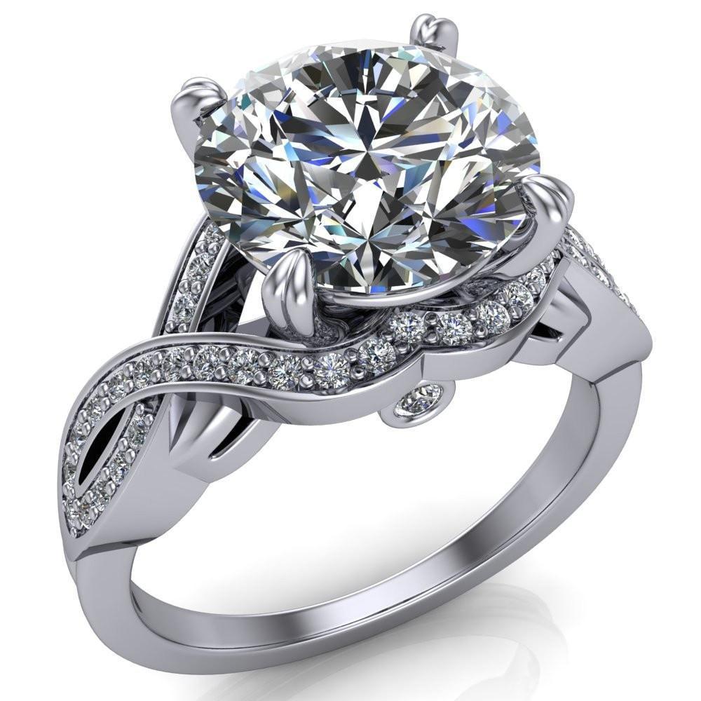 Leah Round Moissanite 4 Prong Lips and Kiss Swirl Diamond Shank Ring-Custom-Made Jewelry-Fire & Brilliance ®