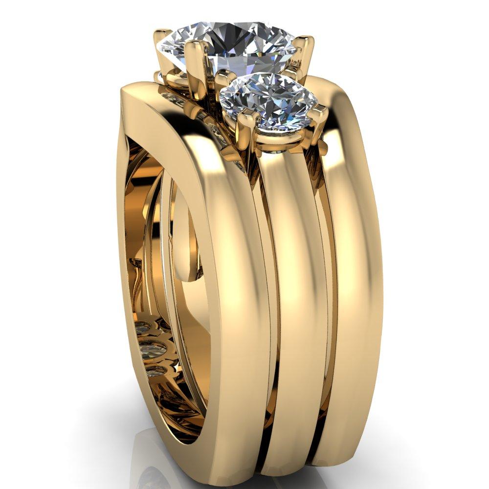 Leanna Round Moissanite Timeless Under Bezel Euro Shank 3 Stone Ring-Custom-Made Jewelry-Fire & Brilliance ®