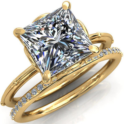 Leiden Princess/Square Moissanite Center Sphere Tulip Engagement Ring-Custom-Made Jewelry-Fire & Brilliance ®