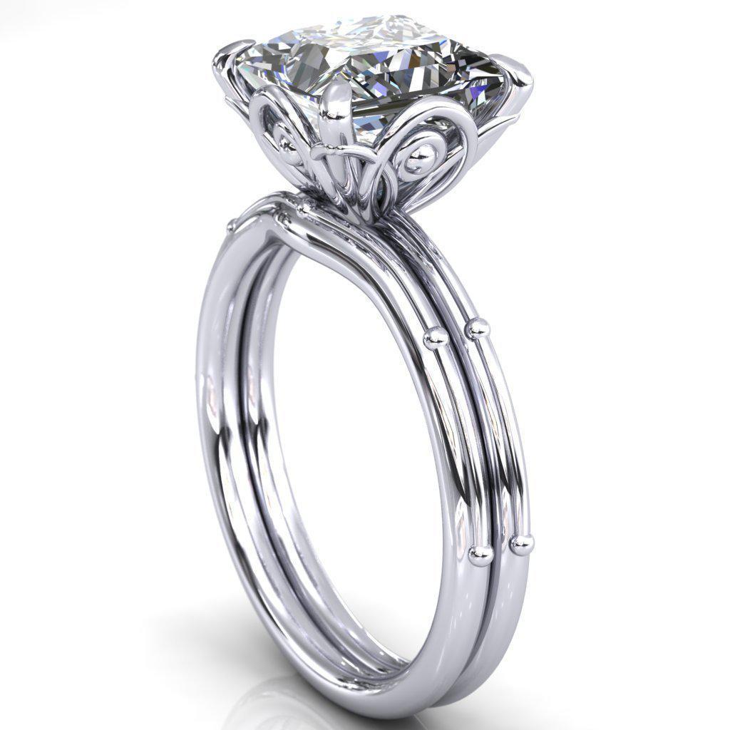Leiden Princess/Square Moissanite Center Sphere Tulip Engagement Ring-Custom-Made Jewelry-Fire & Brilliance ®