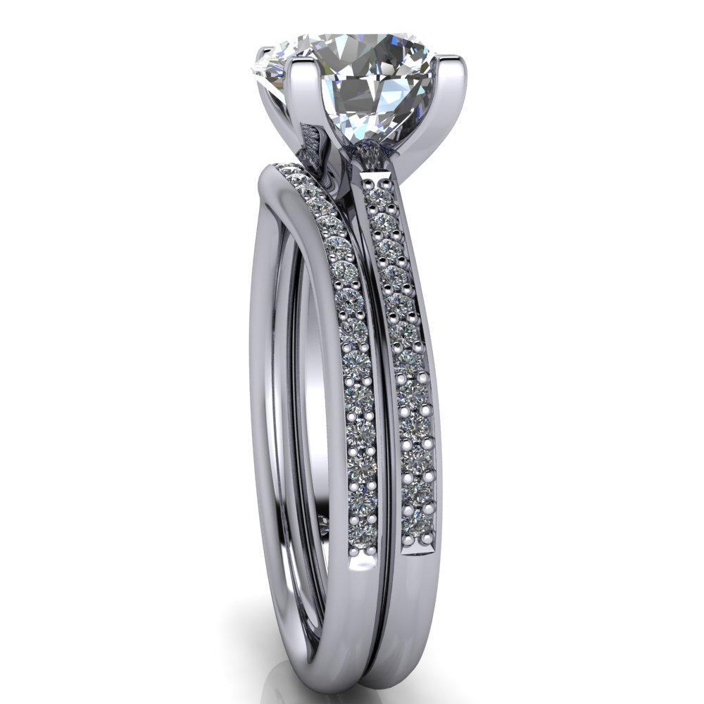 Leilah Round Moissanite Wide V 4 Prong with Micro Prong Diamond Sides Pinched Solitaire Ring-Custom-Made Jewelry-Fire & Brilliance ®