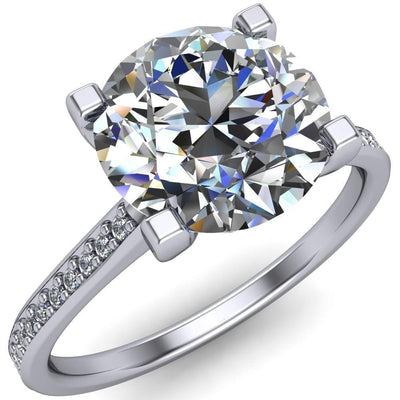Leilah Round Moissanite Wide V 4 Prong with Micro Prong Diamond Sides Pinched Solitaire Ring-Custom-Made Jewelry-Fire & Brilliance ®