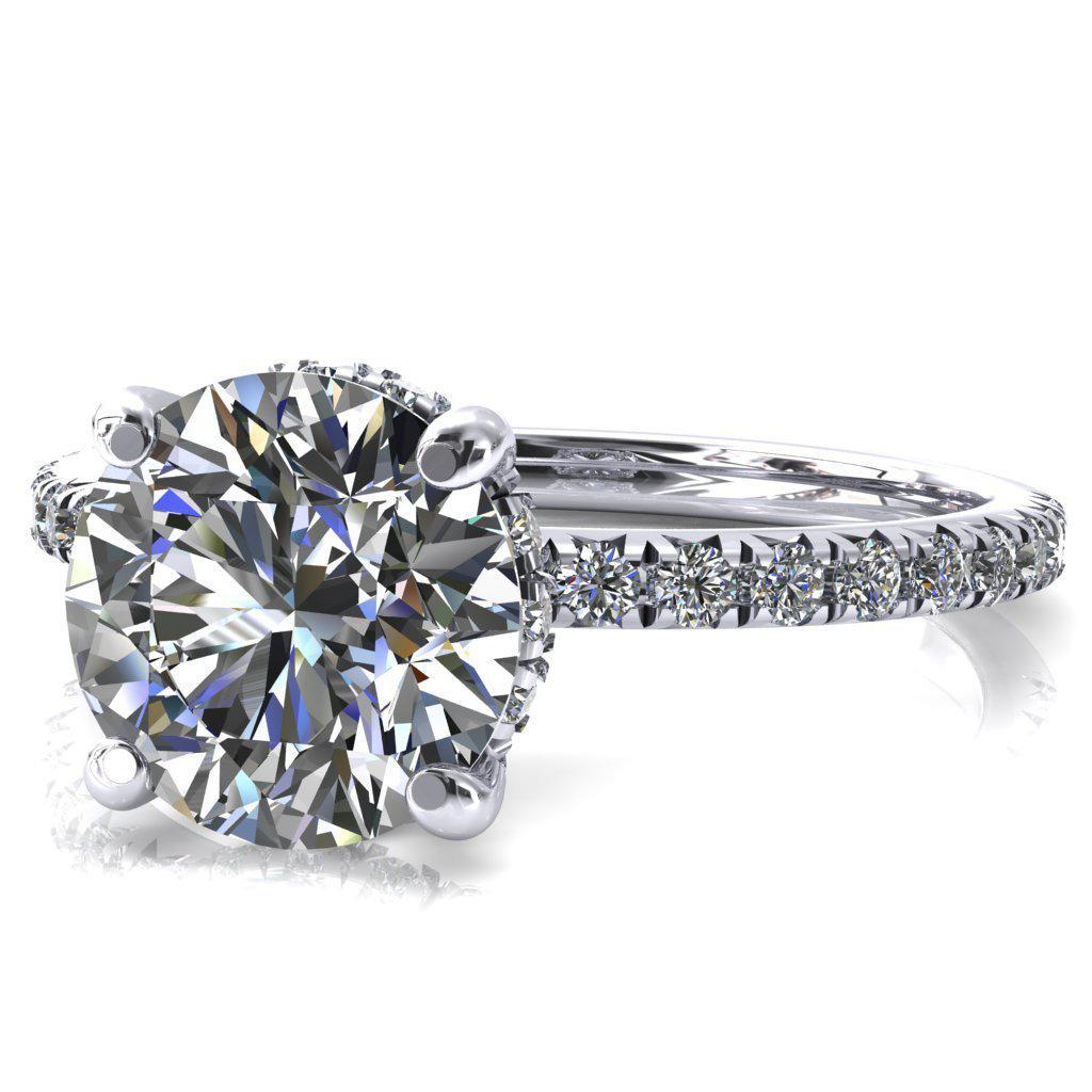Leona Round Center Stone 4 Prong 5/8 French Pave Slight Comfort Shank Ring-FIRE & BRILLIANCE