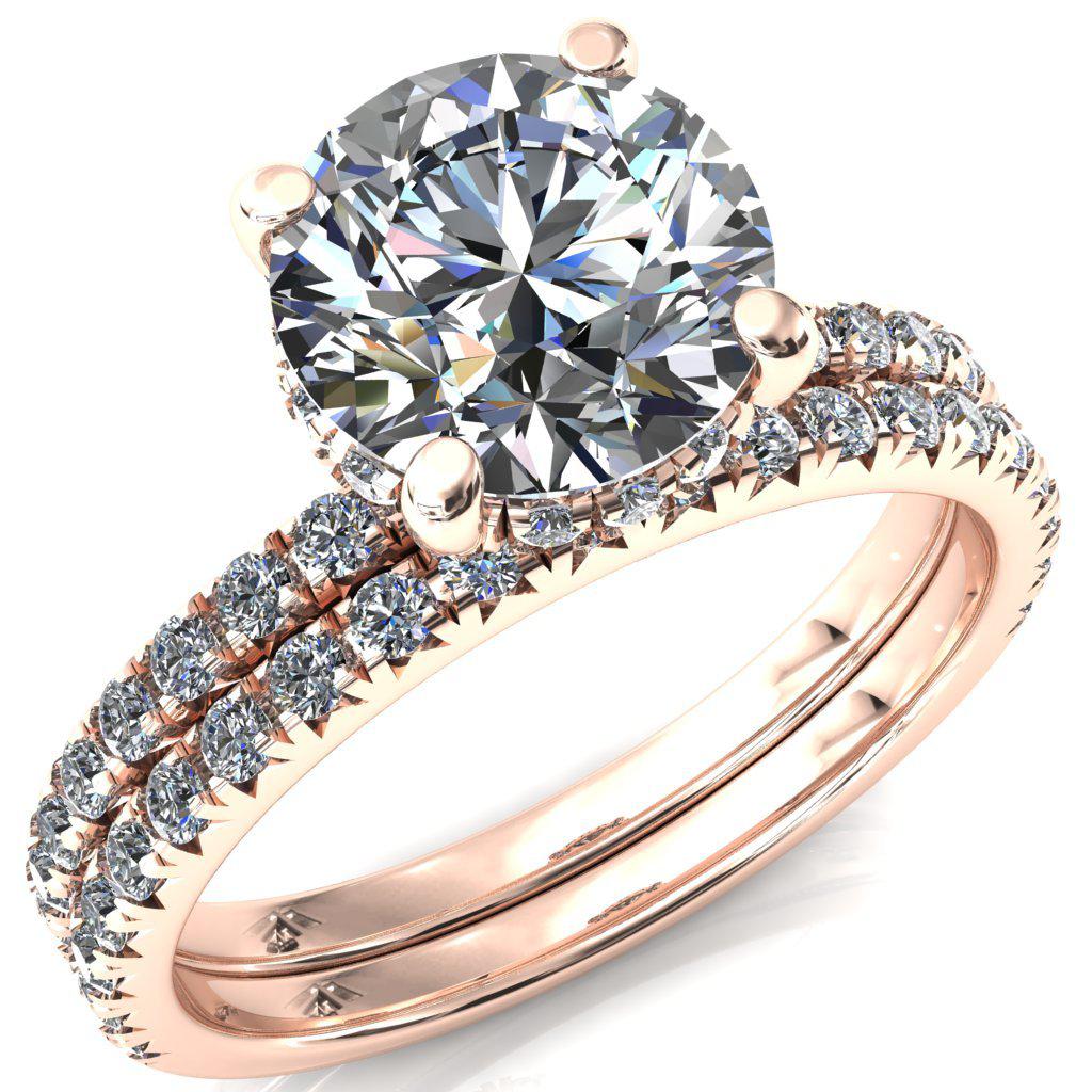 Leona Round Center Stone 4 Prong 5/8 French Pave Slight Comfort Shank Ring-FIRE & BRILLIANCE