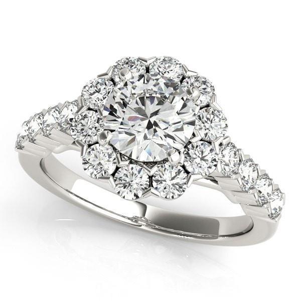 Leslie Round Moissanite Diamond Halo Shared Half-Bezel Setting Filigree Basket Engagement Ring-Custom-Made Jewelry-Fire & Brilliance ®