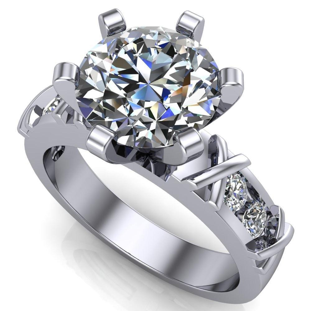 Levine Round Moissanite 6 Prong Diamond Channel Setting Engagement Ring-Custom-Made Jewelry-Fire & Brilliance ®
