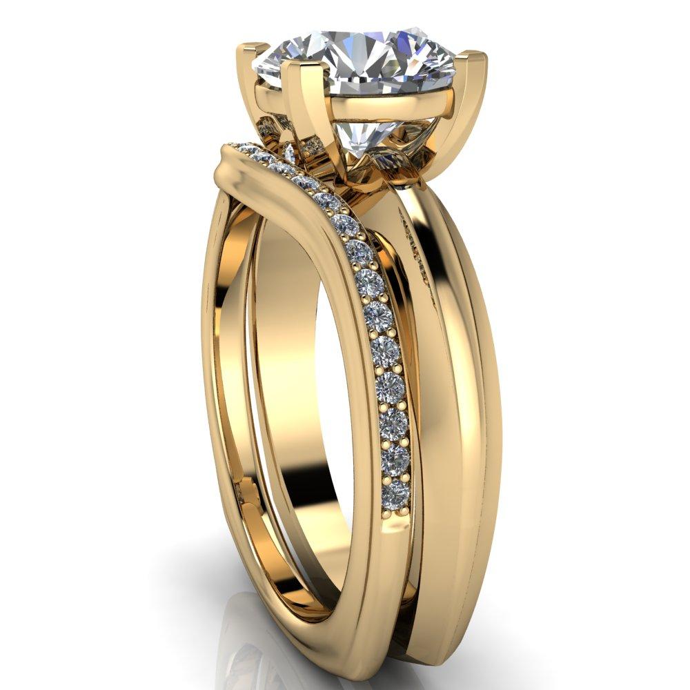 Lexa Round Moissanite 4 Prong Upper Rail with Diamonds Euro Shank Solitaire Ring-Custom-Made Jewelry-Fire & Brilliance ®