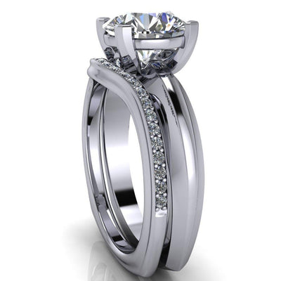 Lexa Round Moissanite 4 Prong Upper Rail with Diamonds Euro Shank Solitaire Ring-Custom-Made Jewelry-Fire & Brilliance ®