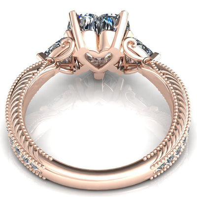 Liah Heart Moissanite Side Trillion Milgrain Shank Diamond Ring