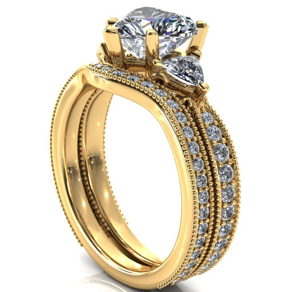 Liah Heart Moissanite Side Trillion Milgrain Shank Diamond Ring