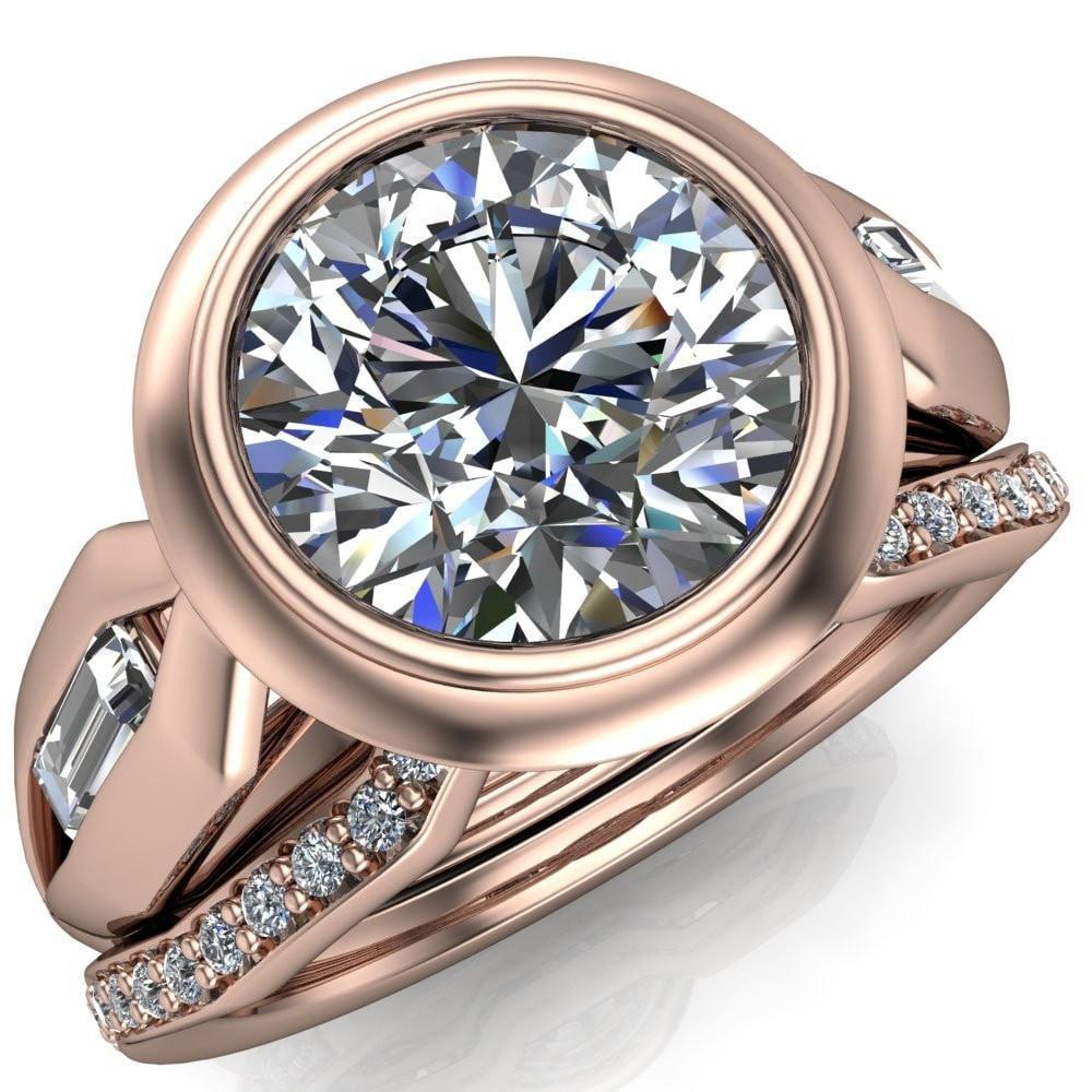 Liberty Round Center Stone Bezel and Baguette Accent Cathedral