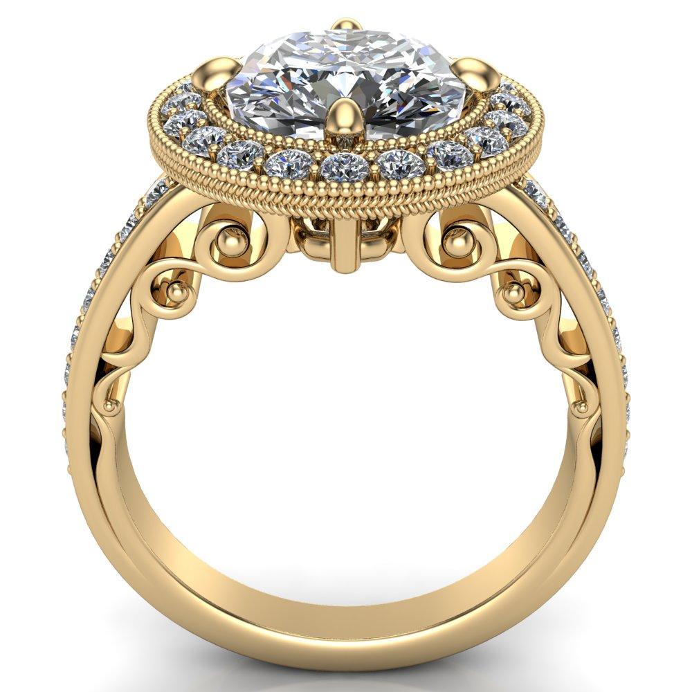 Lidia Cushion Moissanite Filigree Band Intricate Milgrain Rope Halo Design Ring-Custom-Made Jewelry-Fire & Brilliance ®