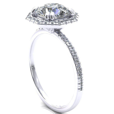 Lighthouse Round Moissanite Octagon Halo 4 Double Prong Engagement Ring-Custom-Made Jewelry-Fire & Brilliance ®