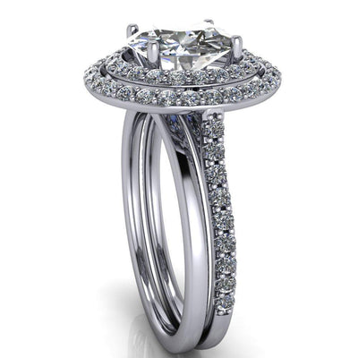 Liliana Round Moissanite Diamond Double Halo Pave Setting Ring-Custom-Made Jewelry-Fire & Brilliance ®