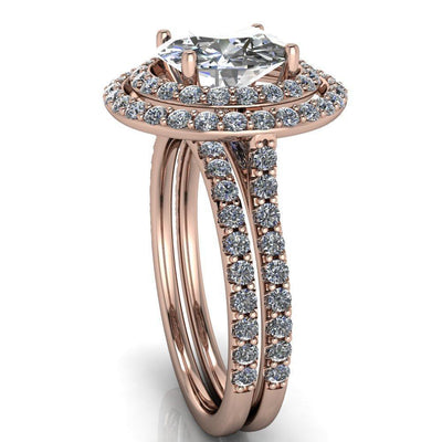 Liliana Round Moissanite Diamond Double Halo Pave Setting Ring-Custom-Made Jewelry-Fire & Brilliance ®