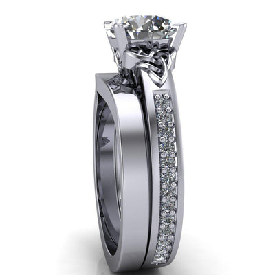 Lilith Round Moissanite Intertwined Shoulders Thick Band Half Eternity Ring-Custom-Made Jewelry-Fire & Brilliance ®