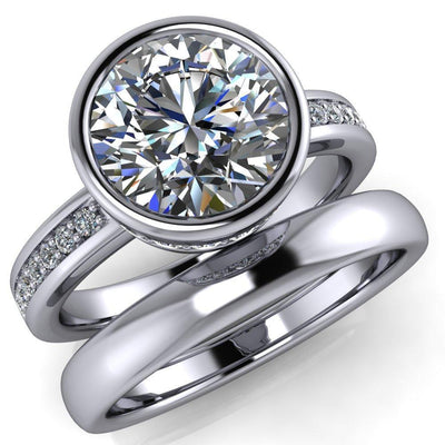 Lillian Round Moissanite Eternity Bezel Set with 1/2 Eternity Diamond Solitaire Ring-Custom-Made Jewelry-Fire & Brilliance ®