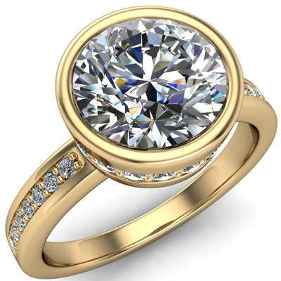 Lillian Round Moissanite Eternity Bezel Set with 1/2 Eternity Diamond Solitaire Ring-Custom-Made Jewelry-Fire & Brilliance ®