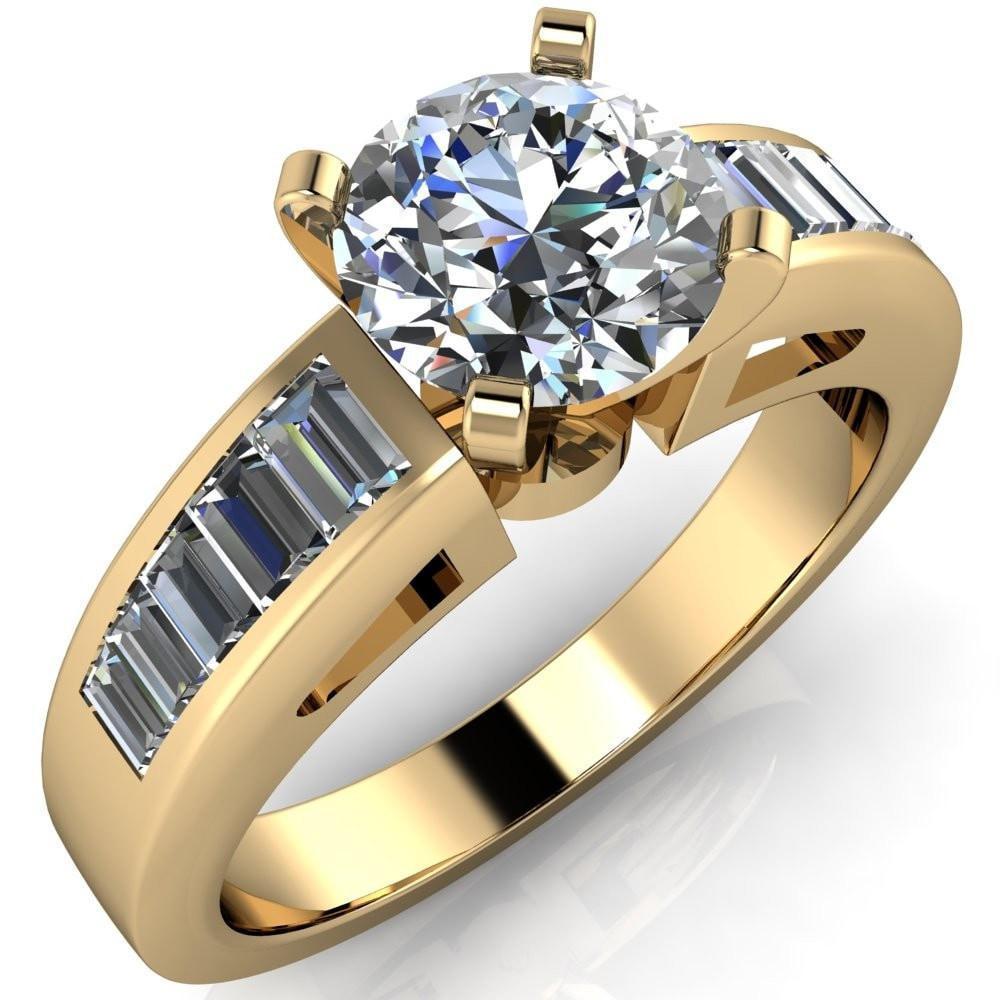 Lissa Round Moissanite 4 Prong Baguette Diamond Shoulder Setting Cathedral Ring-Custom-Made Jewelry-Fire & Brilliance ®