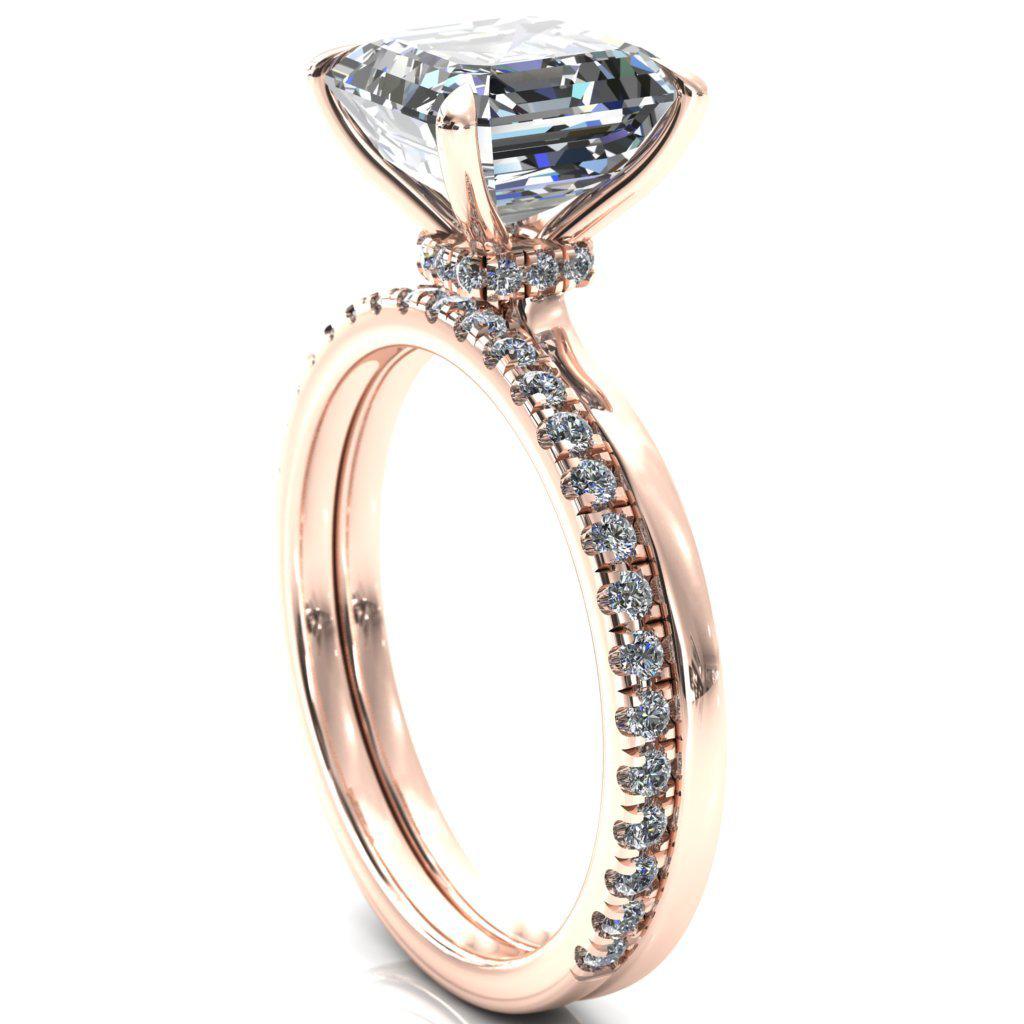 Liyana Asscher Moissanite 4 Claw Prong Micro Pave Diamond Accent Neck Ring Engagement Ring-FIRE & BRILLIANCE