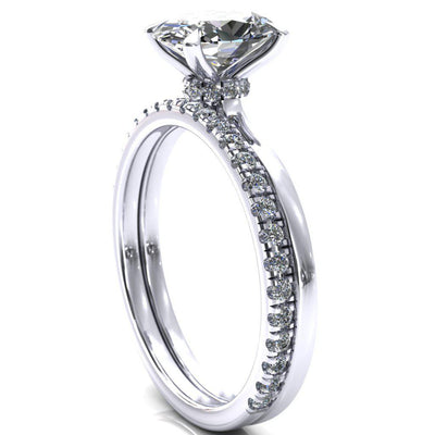 Liyana Oval Moissanite 4 Claw Prong Micro Pave Diamond Accent Neck Ring Engagement Ring-FIRE & BRILLIANCE