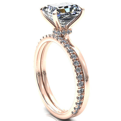 Liyana Radiant Moissanite 4 Claw Prong Micro Pave Diamond Accent Neck Ring Engagement Ring-FIRE & BRILLIANCE
