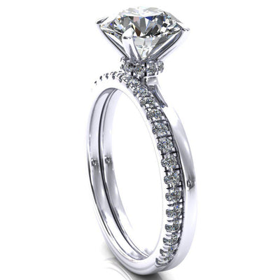 Liyana Round Moissanite 4 Claw Prong Micro Pave Diamond Accent Neck Ring Engagement Ring-FIRE & BRILLIANCE