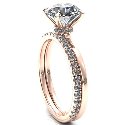 Liyana Round Moissanite 4 Claw Prong Micro Pave Diamond Accent Neck Ring Engagement Ring-FIRE & BRILLIANCE