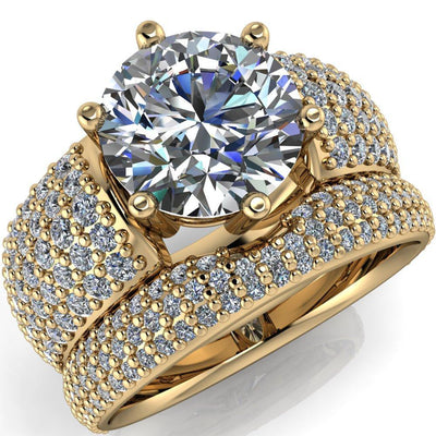Liza Round Moissanite 6 Prong Wire Basket Thick Micropave Diamond Sides Ring-Custom-Made Jewelry-Fire & Brilliance ®