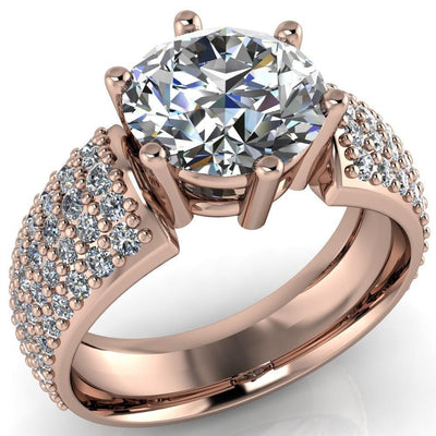 Liza Round Moissanite 6 Prong Wire Basket Thick Micropave Diamond Sides Ring-Custom-Made Jewelry-Fire & Brilliance ®