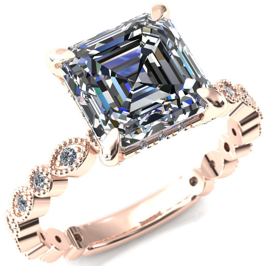 Lizette Asscher Moissanite 4 Claw Prong 3/4 Eternity Milgrain Diamond Shank Engagement Ring-FIRE & BRILLIANCE