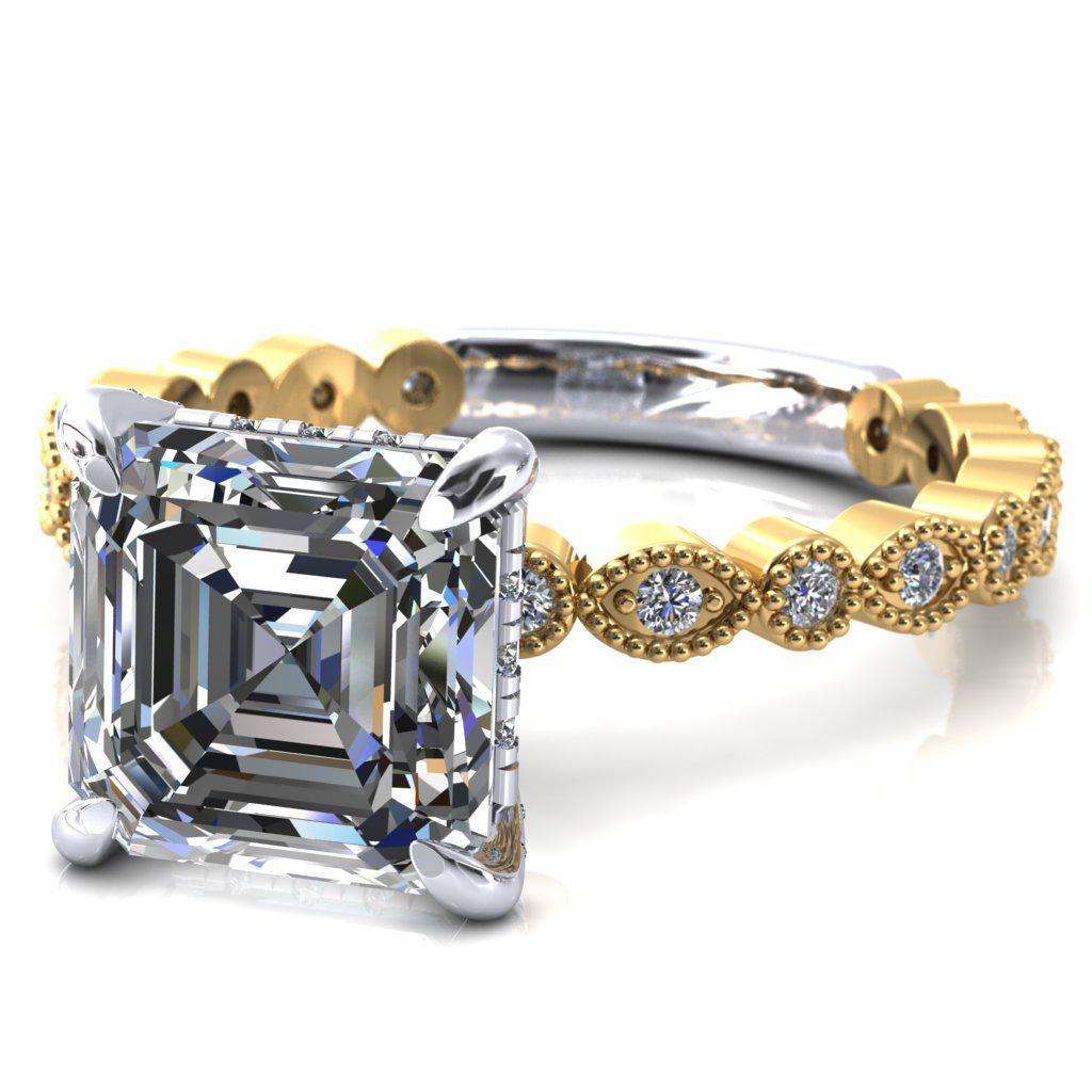 Lizette Asscher Moissanite 4 Claw Prong 3/4 Eternity Milgrain Diamond Shank Engagement Ring-FIRE & BRILLIANCE