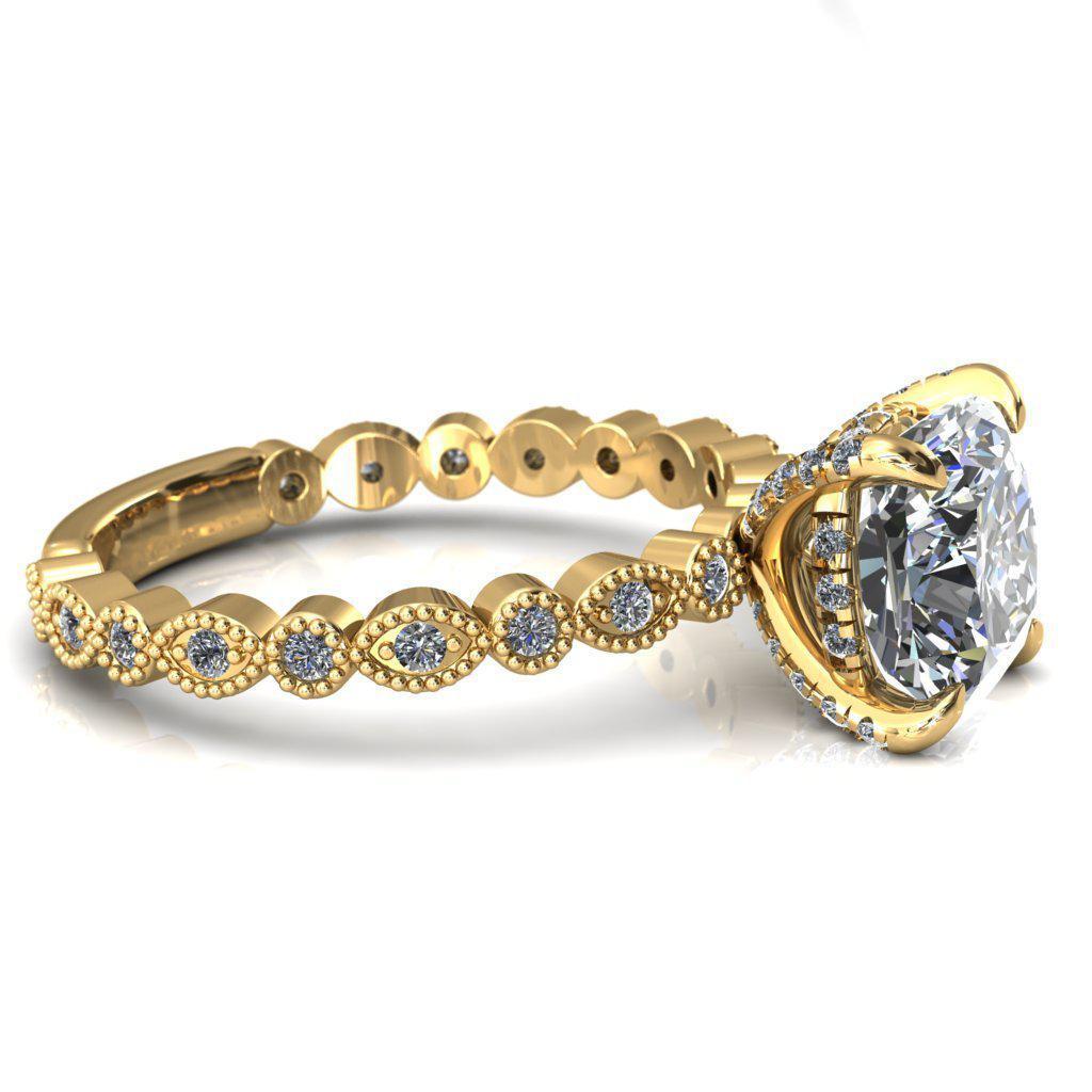 Lizette Cushion Moissanite 4 Claw Prong 3/4 Eternity Milgrain Diamond Shank Engagement Ring-Custom-Made Jewelry-Fire & Brilliance ®