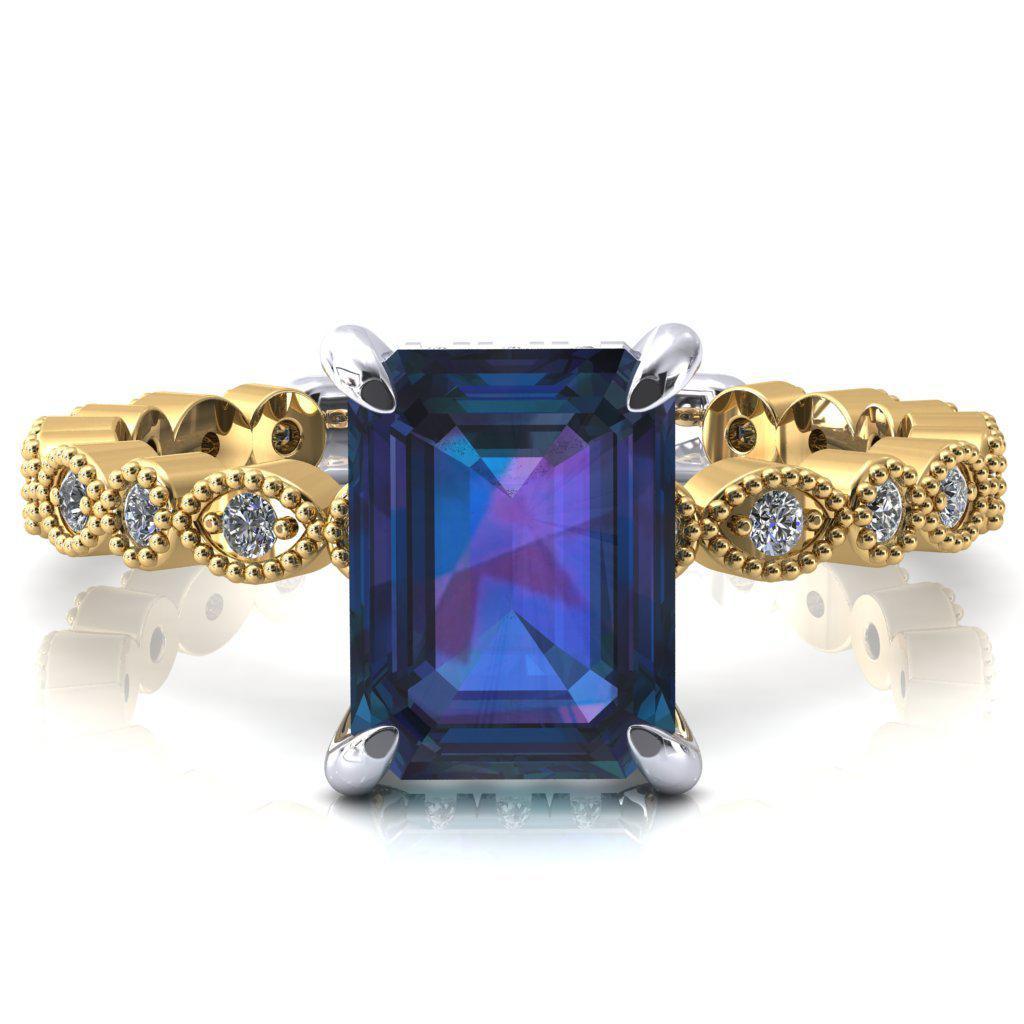 Lizette Emerald Alexandrite 4 Claw Prong 3/4 Eternity Milgrain Diamond Shank Engagement Ring-FIRE & BRILLIANCE
