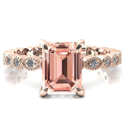 Lizette Emerald Champagne Sapphire 4 Claw Prong 3/4 Eternity Milgrain Diamond Shank Engagement Ring-FIRE & BRILLIANCE