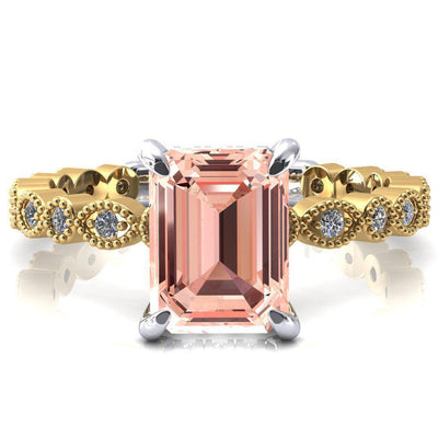 Lizette Emerald Champagne Sapphire 4 Claw Prong 3/4 Eternity Milgrain Diamond Shank Engagement Ring-FIRE & BRILLIANCE