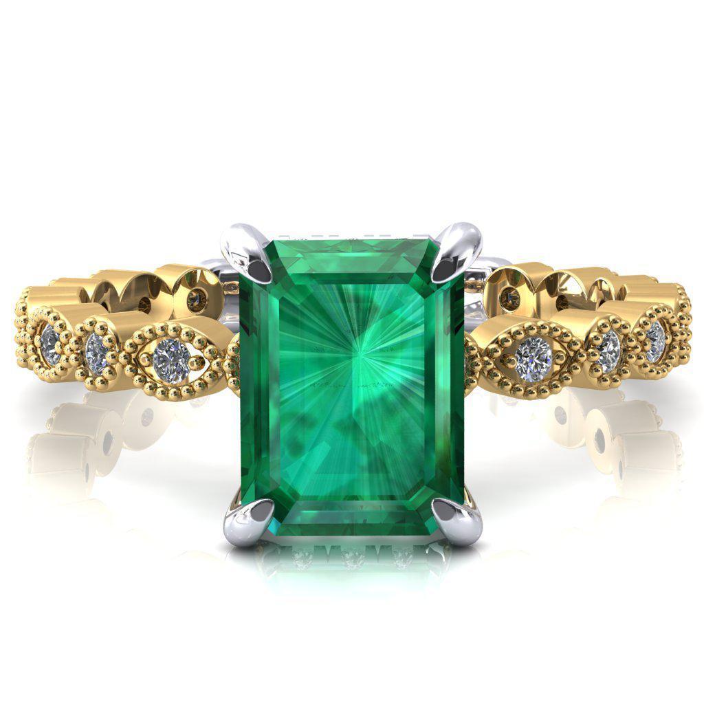 Lizette Emerald Emerald 4 Claw Prong 3/4 Eternity Milgrain Diamond Shank Engagement Ring-FIRE & BRILLIANCE