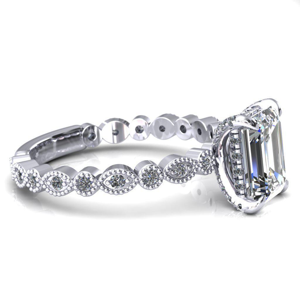 Lizette Emerald Moissanite 4 Claw Prong 3/4 Eternity Milgrain Diamond Shank Engagement Ring-FIRE & BRILLIANCE
