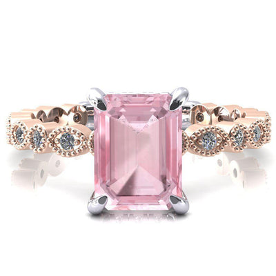 Lizette Emerald Pink Sapphire 4 Claw Prong 3/4 Eternity Milgrain Diamond Shank Engagement Ring-FIRE & BRILLIANCE