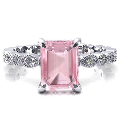 Lizette Emerald Pink Sapphire 4 Claw Prong 3/4 Eternity Milgrain Diamond Shank Engagement Ring-FIRE & BRILLIANCE