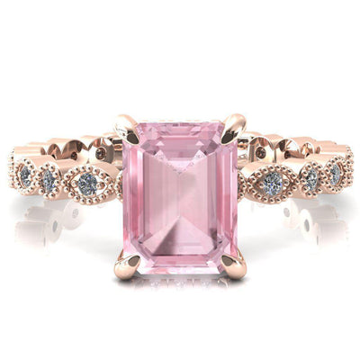 Lizette Emerald Pink Sapphire 4 Claw Prong 3/4 Eternity Milgrain Diamond Shank Engagement Ring-FIRE & BRILLIANCE