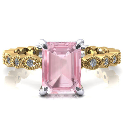 Lizette Emerald Pink Sapphire 4 Claw Prong 3/4 Eternity Milgrain Diamond Shank Engagement Ring-FIRE & BRILLIANCE