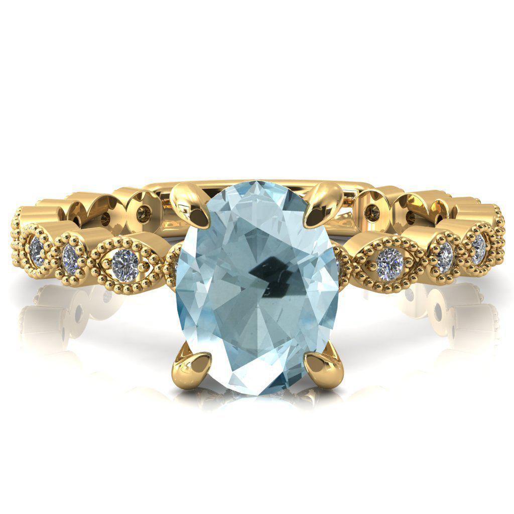 Lizette Oval Aqua Blue Spinel 4 Claw Prong 3/4 Eternity Milgrain Diamond Shank Engagement Ring-FIRE & BRILLIANCE