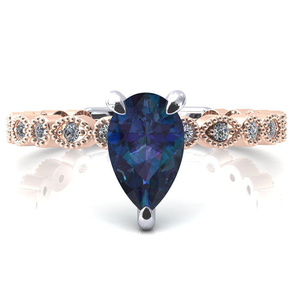 Lizette Pear Alexandrite 3 Claw Prong 3/4 Eternity Milgrain Diamond Shank Engagement Ring-FIRE & BRILLIANCE