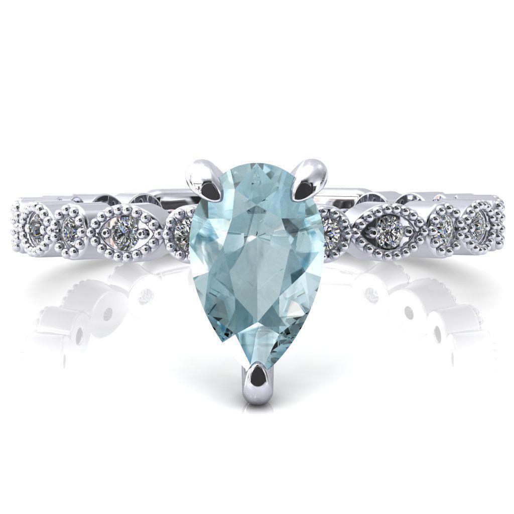 Lizette Pear Aqua Blue Spinel 3 Claw Prong 3/4 Eternity Milgrain Diamond Shank Engagement Ring-FIRE & BRILLIANCE