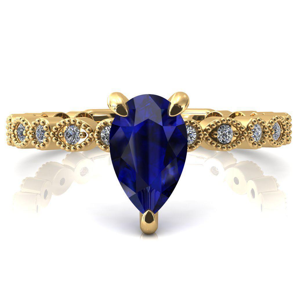 Lizette Pear Blue Sapphire 3 Claw Prong 3/4 Eternity Milgrain Diamond Shank Engagement Ring-FIRE & BRILLIANCE