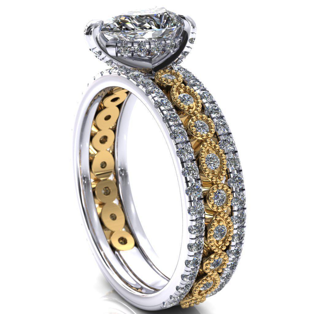 Lizette Pear Moissanite 3 Claw Prong 3/4 Eternity Milgrain Diamond Shank Engagement Ring-FIRE & BRILLIANCE