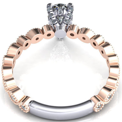 Lizette Pear Moissanite 3 Claw Prong 3/4 Eternity Milgrain Diamond Shank Engagement Ring-FIRE & BRILLIANCE